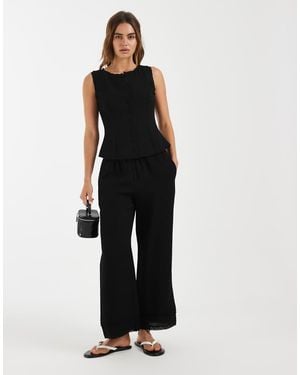 Aware Wide Leg Trouser With Lace Trim Detail Co-ord - Black