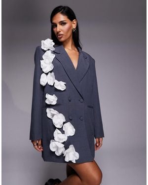 ASOS Blazer Dress With 3d Floral Detail - Blue