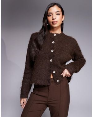 The Frolic Exclusive Fluffy Knit Button Up Cardigan - Grey