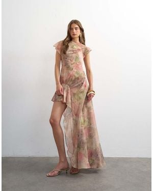 TOPSHOP Premium Chiffon High Low Maxi Dress With Smocking Detail - Pink