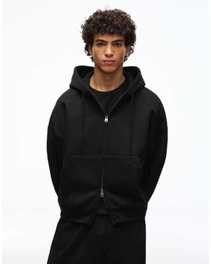 Bershka Boxy Zip-up Hoodie - Black