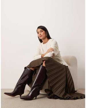 ARRANGE Botas Por La Rodilla Marrón Chocolate De Tacón De Cuero Premium Rowe De