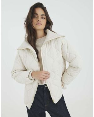 River Island Ribbed Collar Quilted Jacket - Natural