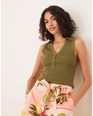 Jdy Ribbed Sleeveless Polo - Green