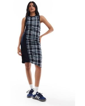 Fred Perry Ruched Tartan Check Dress - Blue
