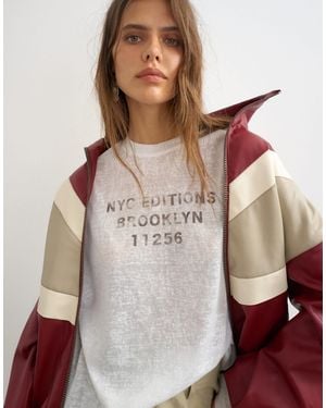 TOPSHOP Transparentes, strukturiertes langarmoberteil mit grafikprint "nyc" - Weiß