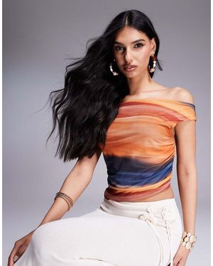 ASOS Mesh Abstract Off-shoulder Top - Multicolour