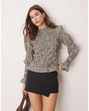 Y.A.S Shirred Detail Long Sleeve Top - Gray