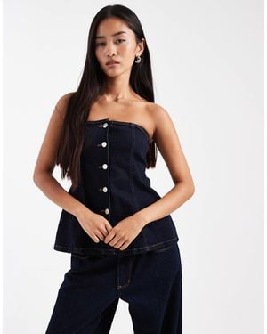 Miss Selfridge Miss Selfirdge Denim Bandeau Button Down Top - Blue