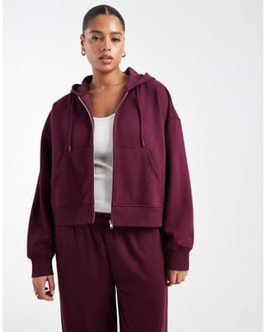 ASOS Asos Design Curve Cropped Zip Up Brushback Hoodie - Red