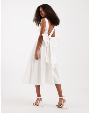 TFNC London Bridal Boat Neck Bow Back Cotton Midi Dress - White