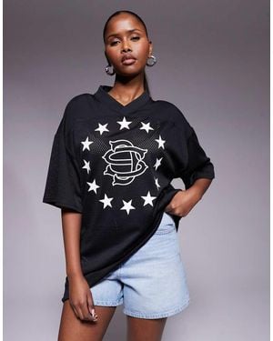 Courtside Super Oversized V Neck Jersey Top - Blue