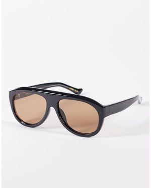 A.Kjærbede Rio Oversized Shield Aviator Sunglasses - Natural