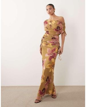 ASOS Gerimpelde Maxi Rok Van Mesh Met Print En Ruitjes - Bruin