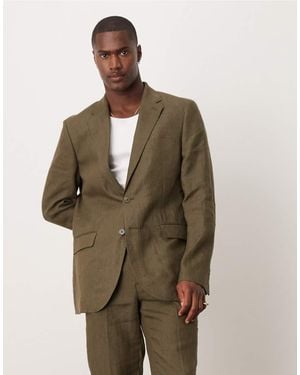 Mango Slim Fit Linen Suit Blazer - Green