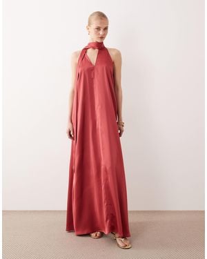 Vila Scarf Neck Satin Maxi Dress - Pink