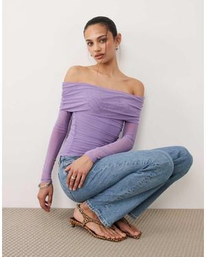 Cotton On Ashley Off Shoulder Mesh Long Sleeve Top - Purple