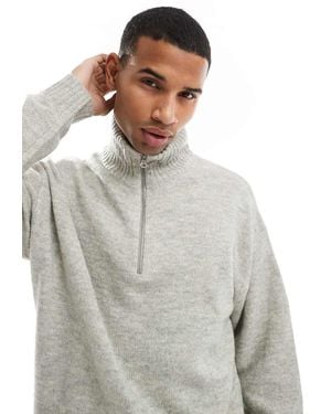 Jack & Jones Oversized Fluffy Half Zip Jumper - Grey