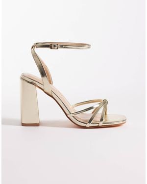 SEQWL Wide Fit Strappy Barely There Block Heeled Sandals - Metallic