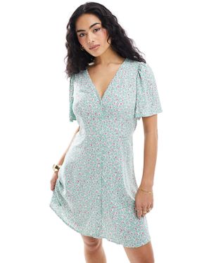 Vero Moda Button Through Mini Skater Dress - Blue