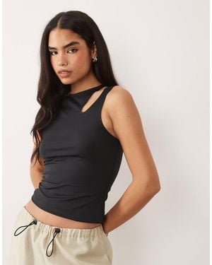 ASOS Polyamide Slinky Slash Cut Out Shoulder Racer Top - Black