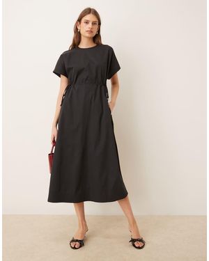 Threadbare Midi-Jurk Met Elastische Taille - Zwart