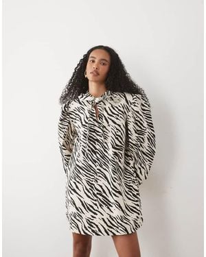 Sister Jane Nuit Cotton Tie Collar Detail Long Sleeve Mini Dress Set - Multicolour