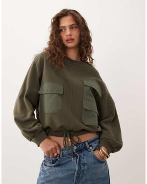 ASOS Sudadera Con Cuello Redondo Y Bolsillo Utilitario En-Blanco - Marrón