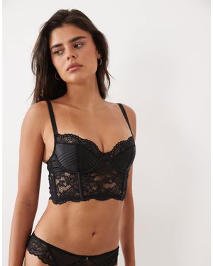 ASOS Serena Satin And Lace Padded Longline Underwire Corset - Black