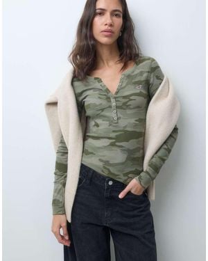 Hollister Icon Logo Long Sleeve Henley Top - Grey