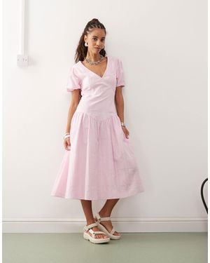 Collusion Drop Waist Puff Sleeve Maxi Dress - Pink