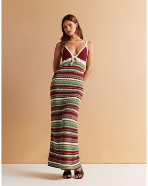 ASOS Crochet Knit Maxi Dress With Beaded Tie - Natural