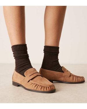 ASOS Wide Fit Minnie Ruched Detail Loafer - Brown