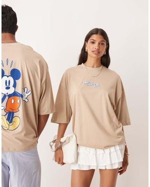ASOS Disney Oversized T-Shirt With Mickey Mouse Prints - Natural