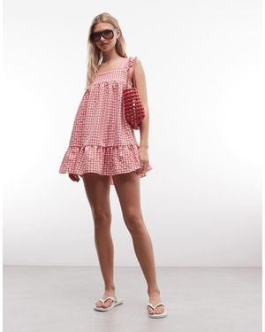 Reclaimed Vintage Mini Smock Sun Dress - Pink
