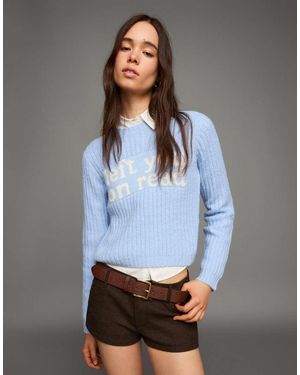 Bershka Printed Knit Jumper - Blue