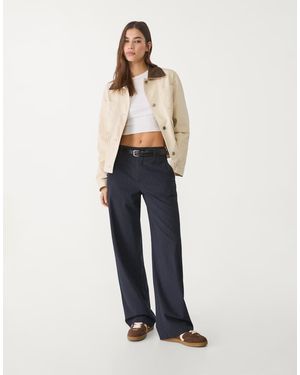 Stradivarius Linen Blend Trouser - Blue