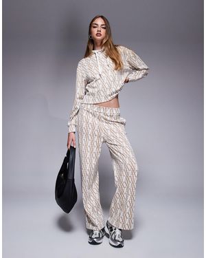 ARMANI EXCHANGE Monogram Logo Wide Leg Knitted Trousers Co-ord - Natural