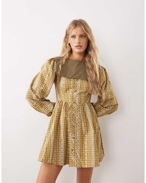 Glamorous Square Collar Mini Babydoll Dress - Natural