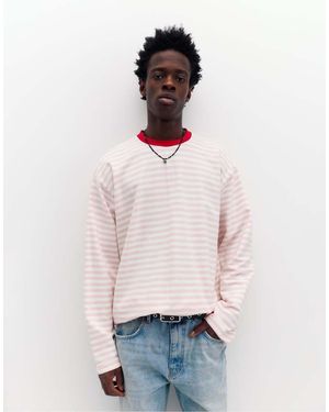 Pull&Bear T-Shirt A Maniche Lunghe A Righe - Bianco