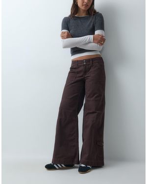 Hollister Low Rise Wide Leg Utility Detail Pants - Gray