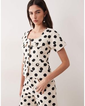 Sister Jane Cotton Denim Polka Dot Button Up Top Co-Ord - White