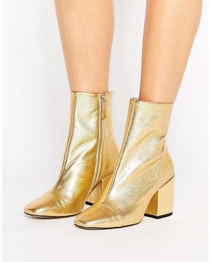Mango Gold Leather Ankle Boot - Metallic