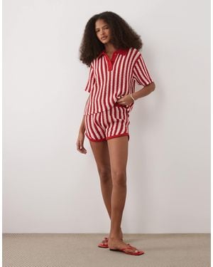ASOS Knitted Crochet Micro Short Co-Ord - Red