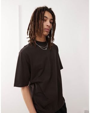 Weekday – locker geschnittenes t-shirt aus schwerem jersey - Schwarz