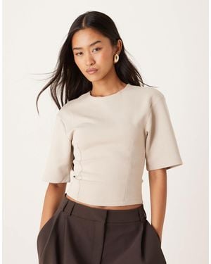 Gina Tricot Sculpted Waist Wide Short Sleeve Top - Natural