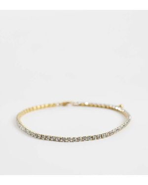ASOS Asos Design Curve Waterproof Stainless Steel Anklet With Crystal Cupchain Design - Natural