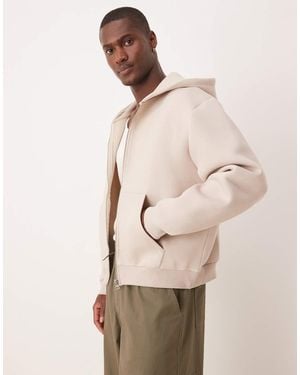 ASOS Boxy Oversized Heavyweight Scuba Zip Through Hoodie - Natural