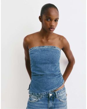 Pull&Bear Corsetry-inspired Denim Top With Studs - Blue