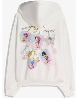 Bershka Kpop Demon Hunters Huntr/x Hood Print Sweatshirt - White